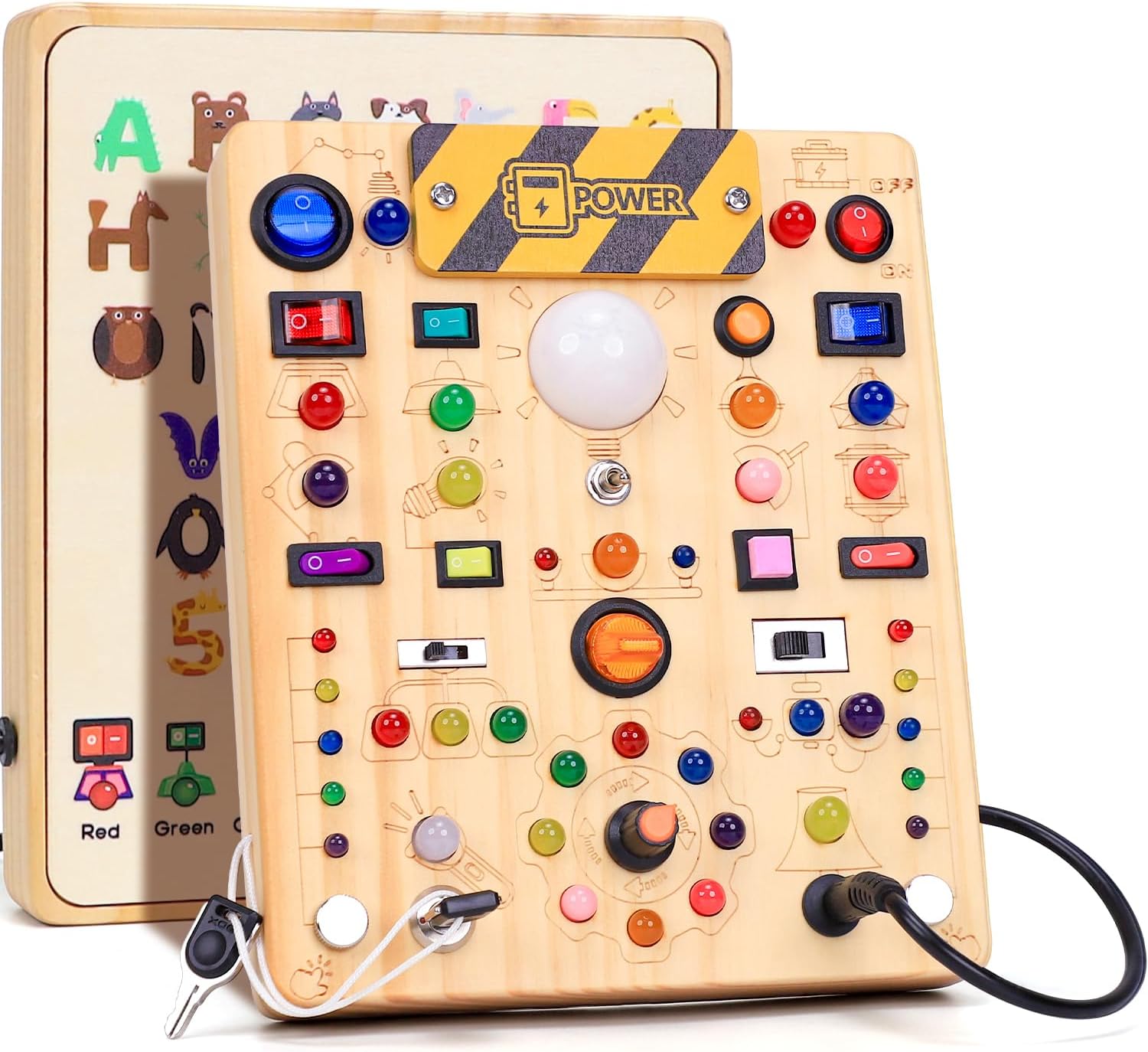 Wooden Busy Board with LED Light Montessori Baby Learning Toys for Toddlers