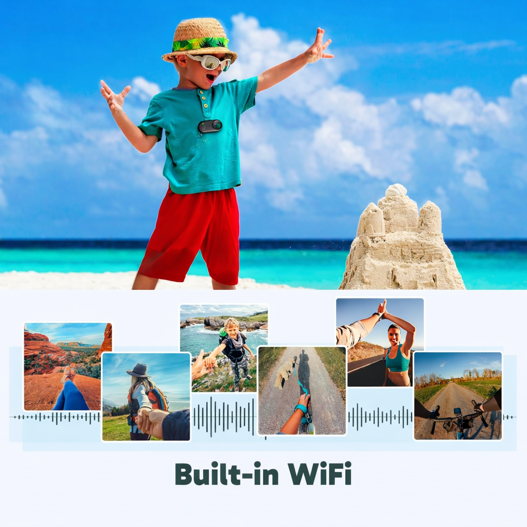 4K Thumb Action Camera - Ultra-Light Tiny Body Camera, 360-Min Long Battery Life, EIS Stabilization, 3m Waterproof Hands-Free POV Camera Vlog Camera for Travel, Pets, Sports (64GB)