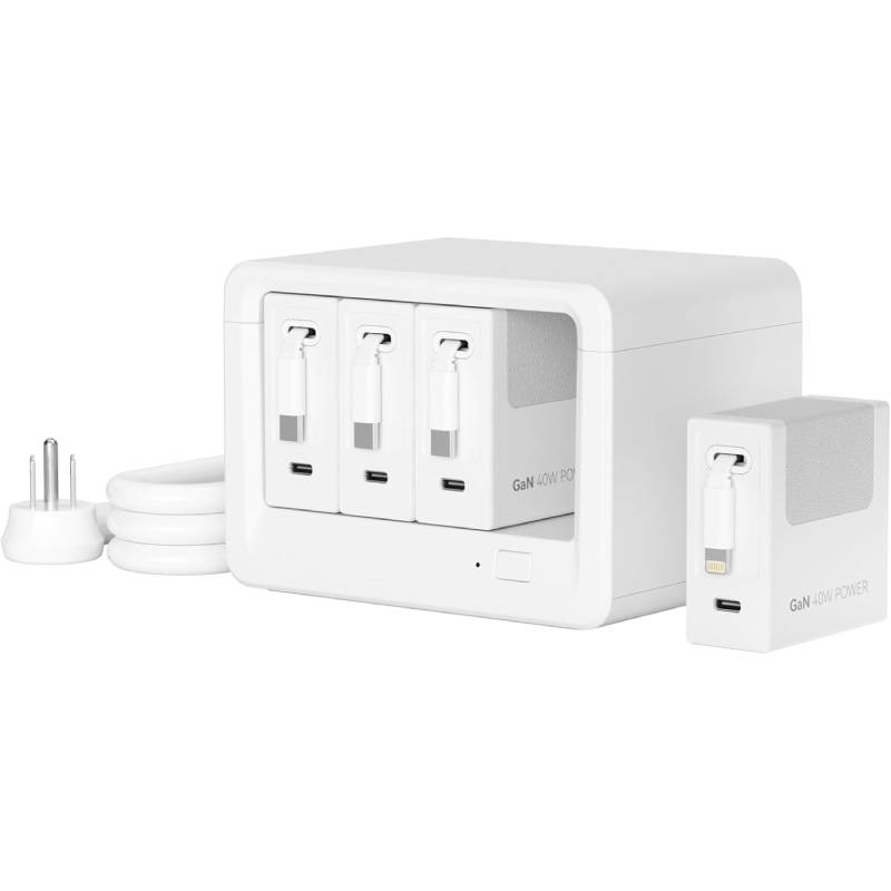 12-in-1 Desktop Charging Station with 4 Retractable Wall Chargers,Extension Cord with 1020J Surge Protection for Home Office