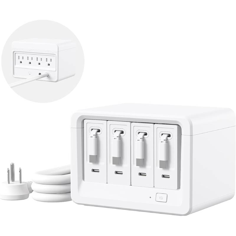 12-in-1 Desktop Charging Station with 4 Retractable Wall Chargers,Extension Cord with 1020J Surge Protection for Home Office