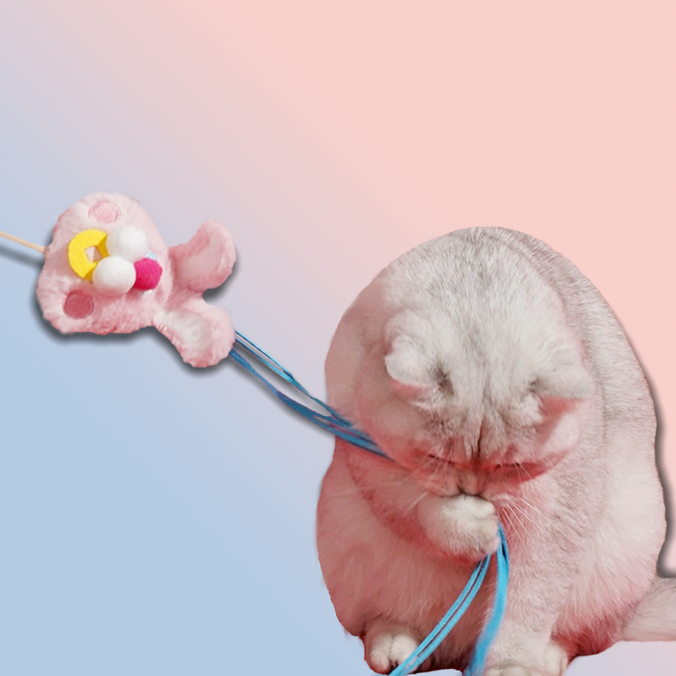 Pink Rabbit Cat Teaser Wand