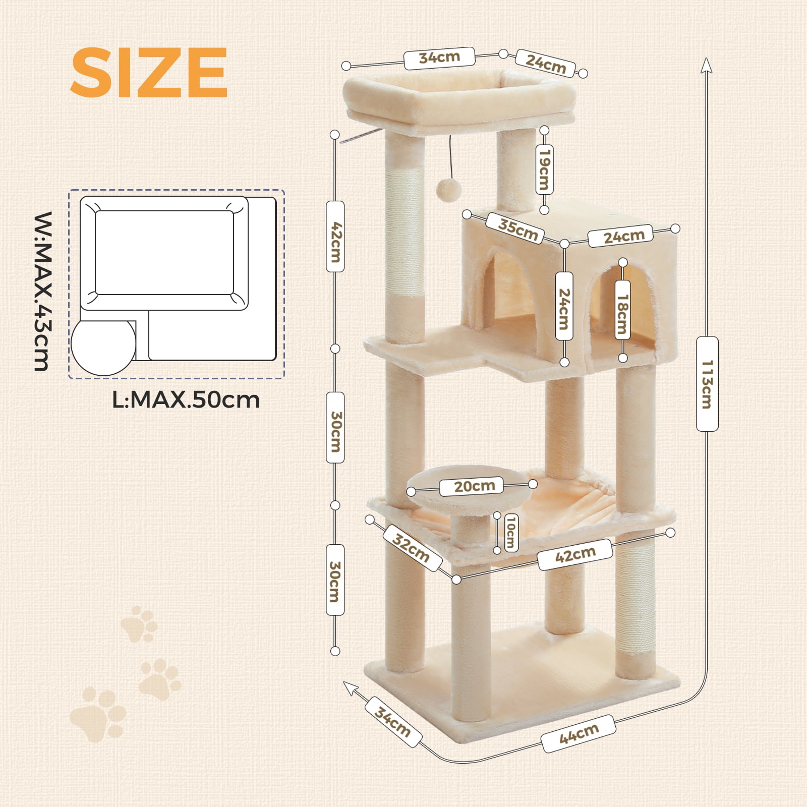 Cat Tree for Large Cats 56"Tall Cat Tower Condo with Scratching Post for Indoor Cats
