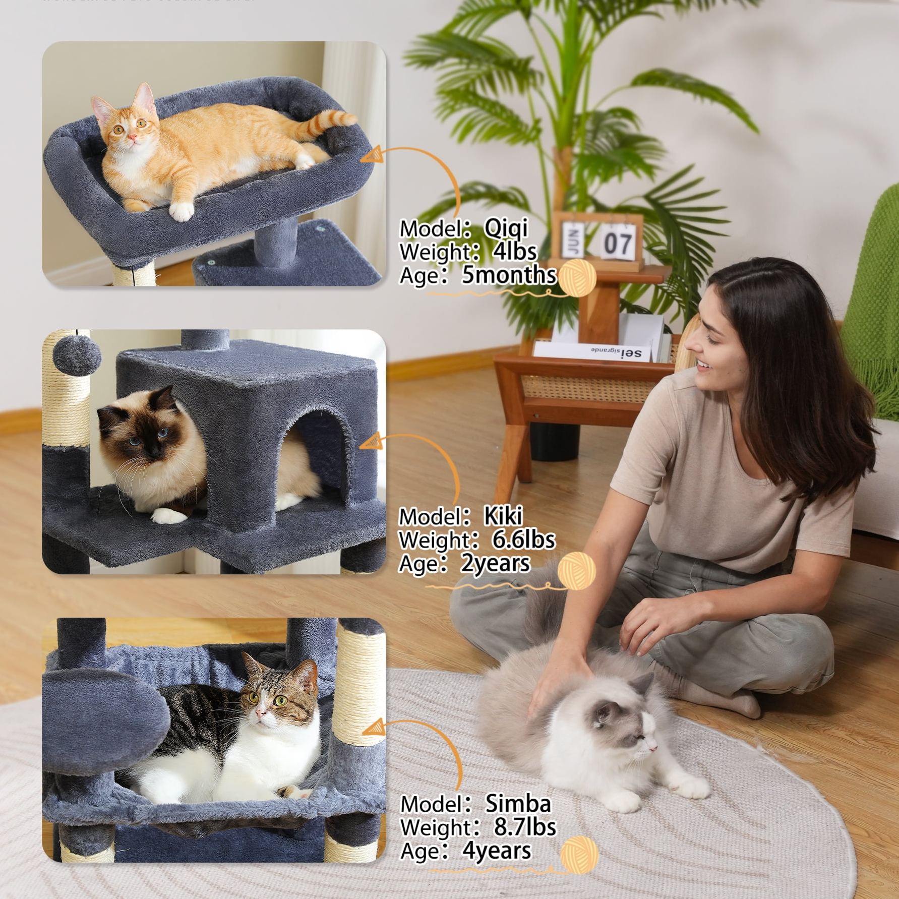 Cat Tree for Large Cats 56"Tall Cat Tower Condo with Scratching Post for Indoor Cats