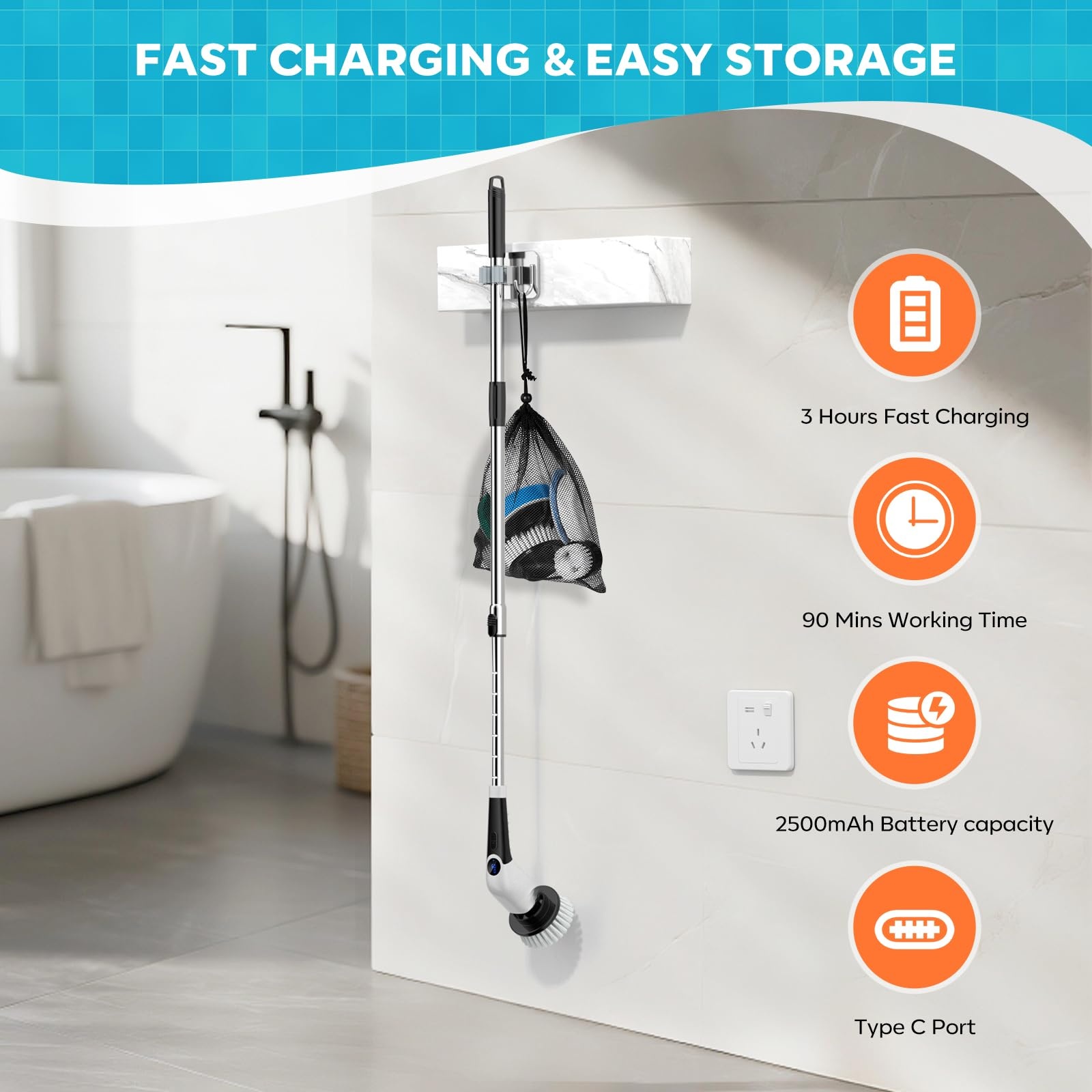 🎉Last Day 60% OFF⏰️ Electric Spin Scrubber,Cordless Cleaning Brush,Shower Cleaning Brush