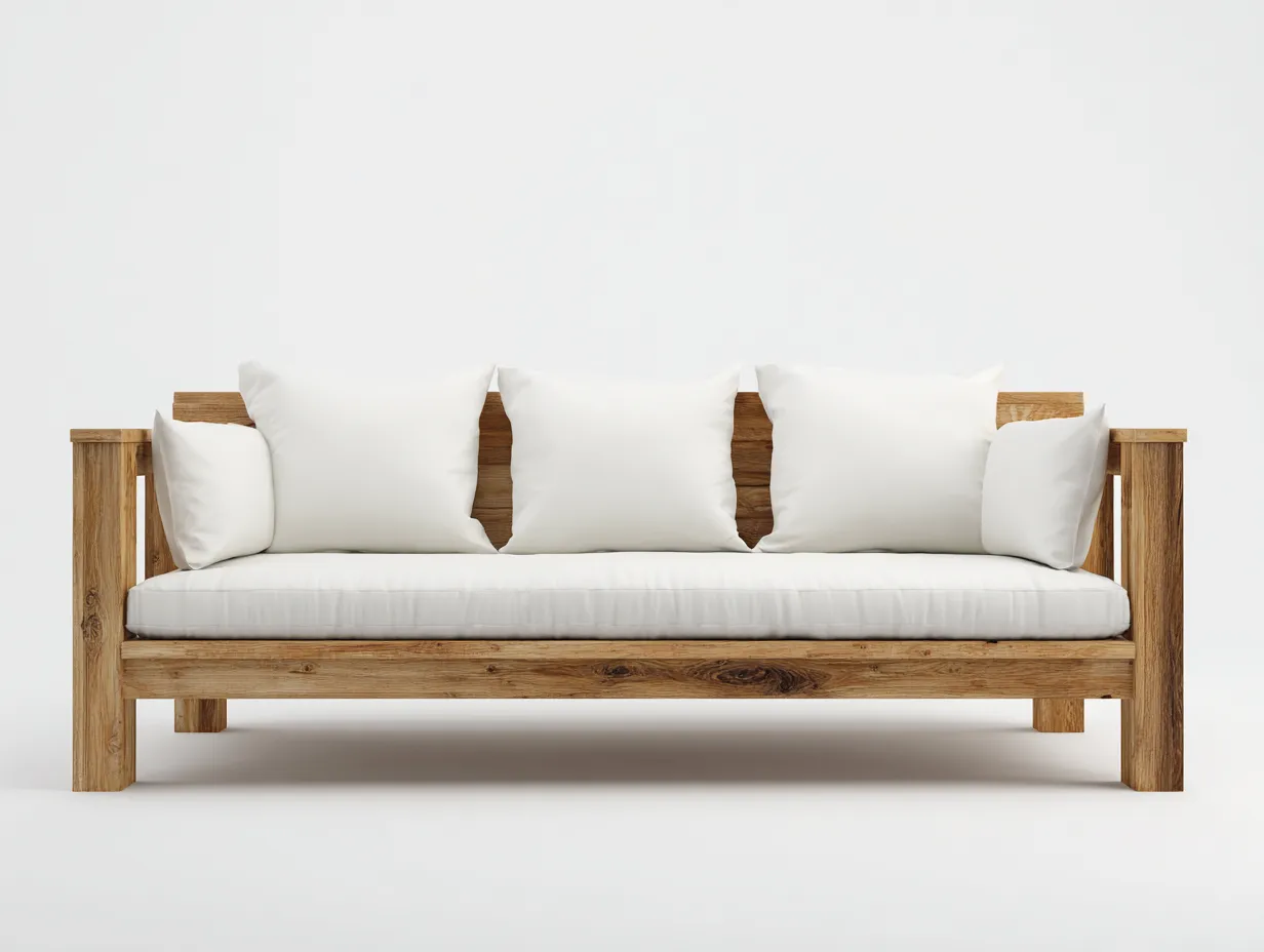 Gartensofa - Holz-Textil - 200x88x75 cm - Naturholz-Weiß - rustikales Design-Havenuploft