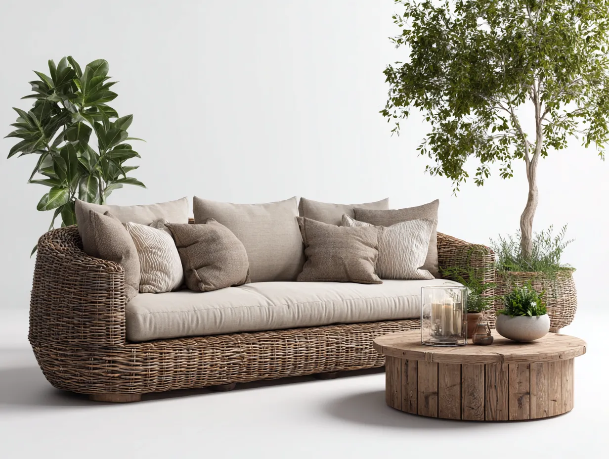 Gartensofa-Polyrattan-Holz-220x90x75 cm-Beige-Natur-Modernes Outdoor Design-Havenuploft