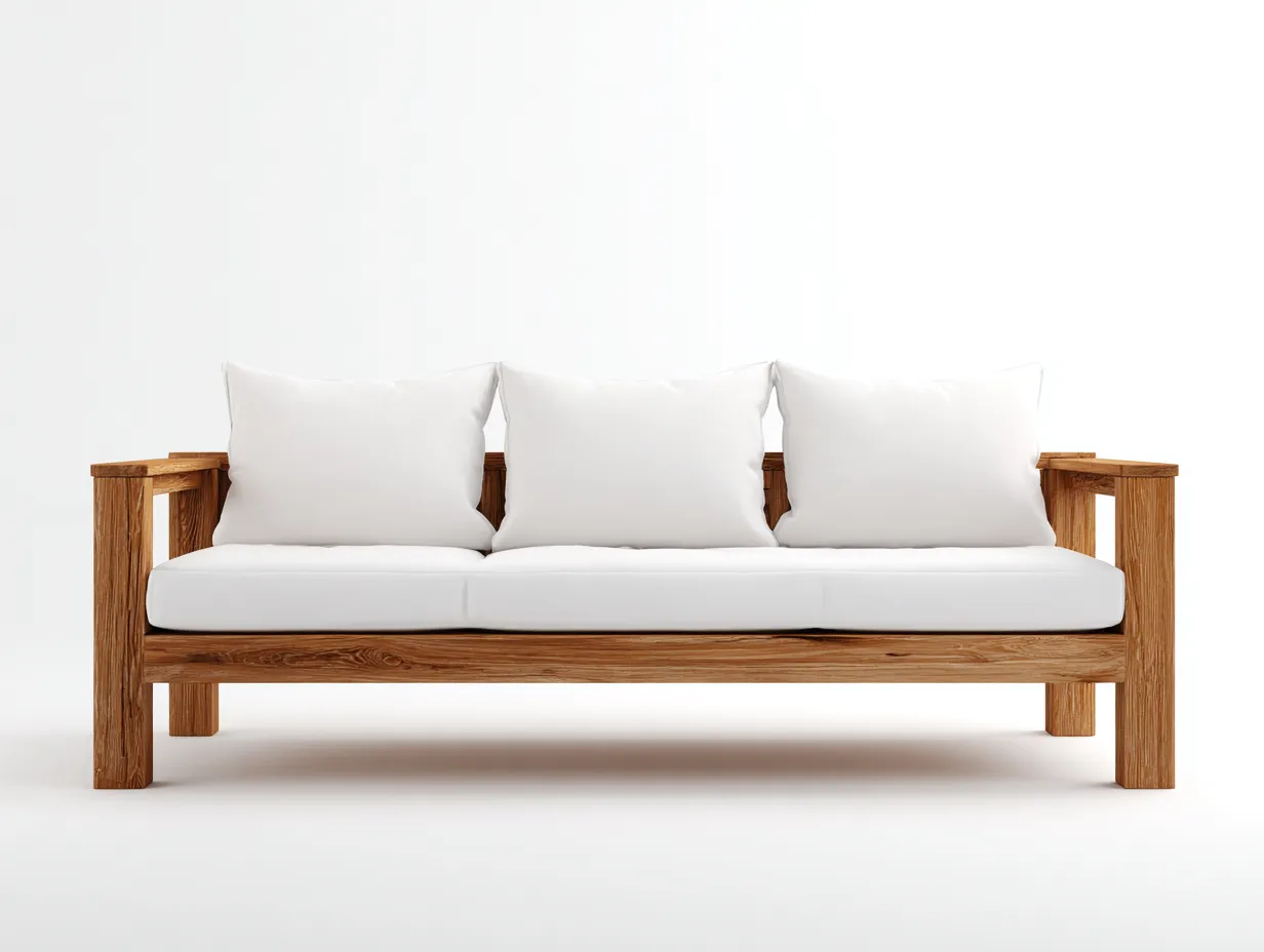 Gartensofa - Holz-Textil - 180x85x75 cm - Naturholz-Weiß - rustikales Design-Havenuploft