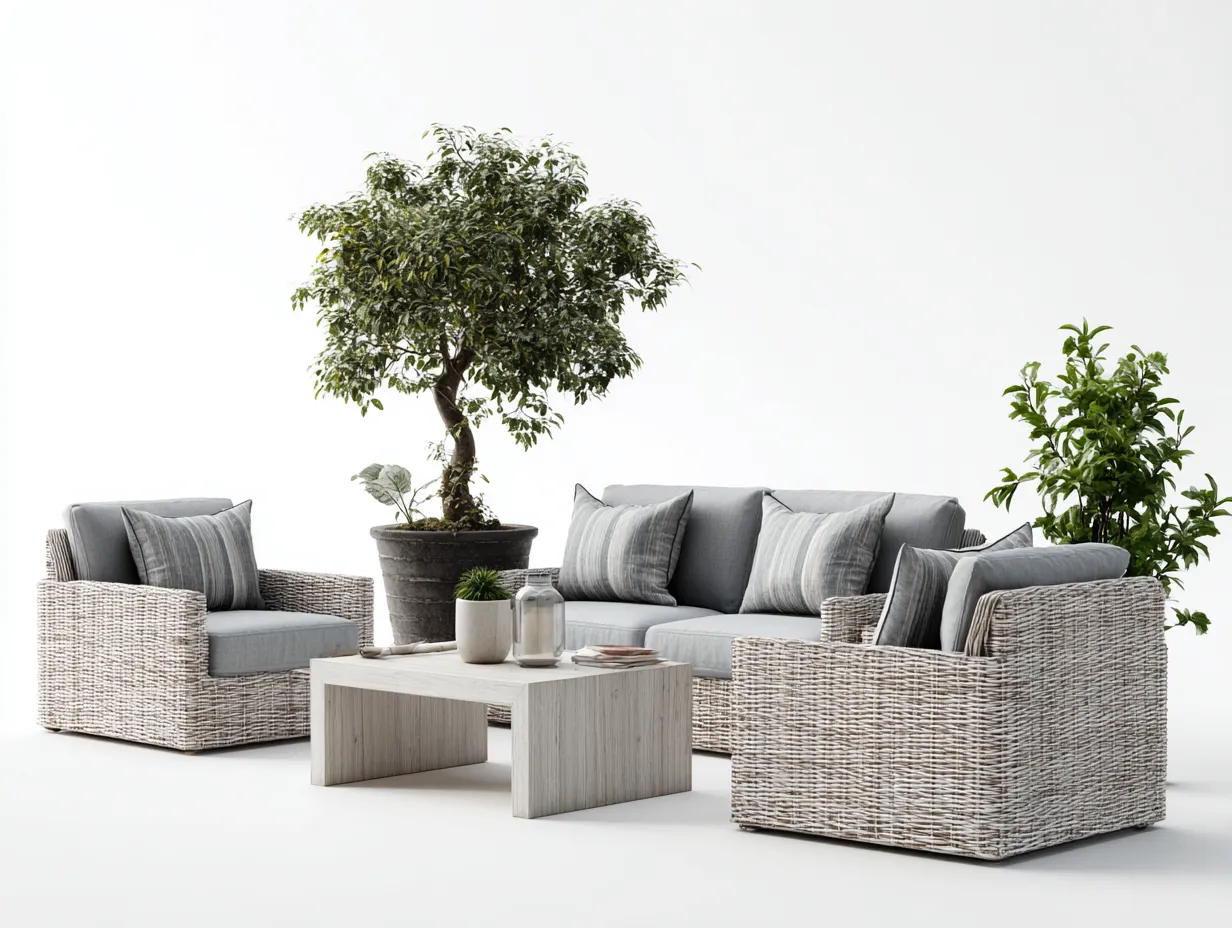 Gartensofa-Polyrattan-Holz-210x85x75 cm-Grau-Natur-Modernes Outdoor Design-Havenuploft