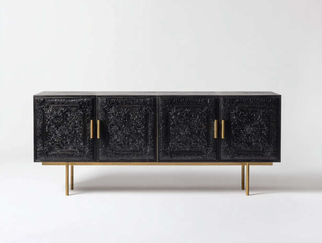 Dielenschränke - Holz-Metall - 196x42x78 cm - Schwarz-Gold - elegantes Design-Havenuploft