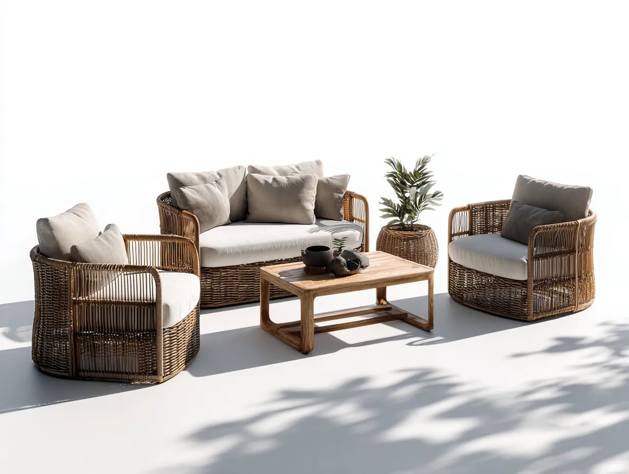 Gartensofa - Polyrattan-Holz - 152x82x78 cm - Naturbraun-Hellgrau - modernes Design-Havenuploft