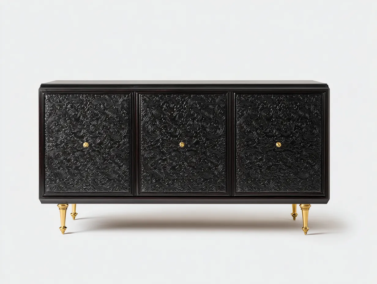 Dielenschränke - Holz-Metall - 188x46x74 cm - Schwarz-Gold - klassisch elegantes Design-Havenuploft