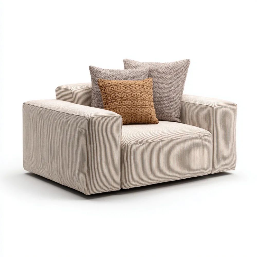 Fauteuil en tissu côtelé 100x95x70 cm – Beige – Design contemporain