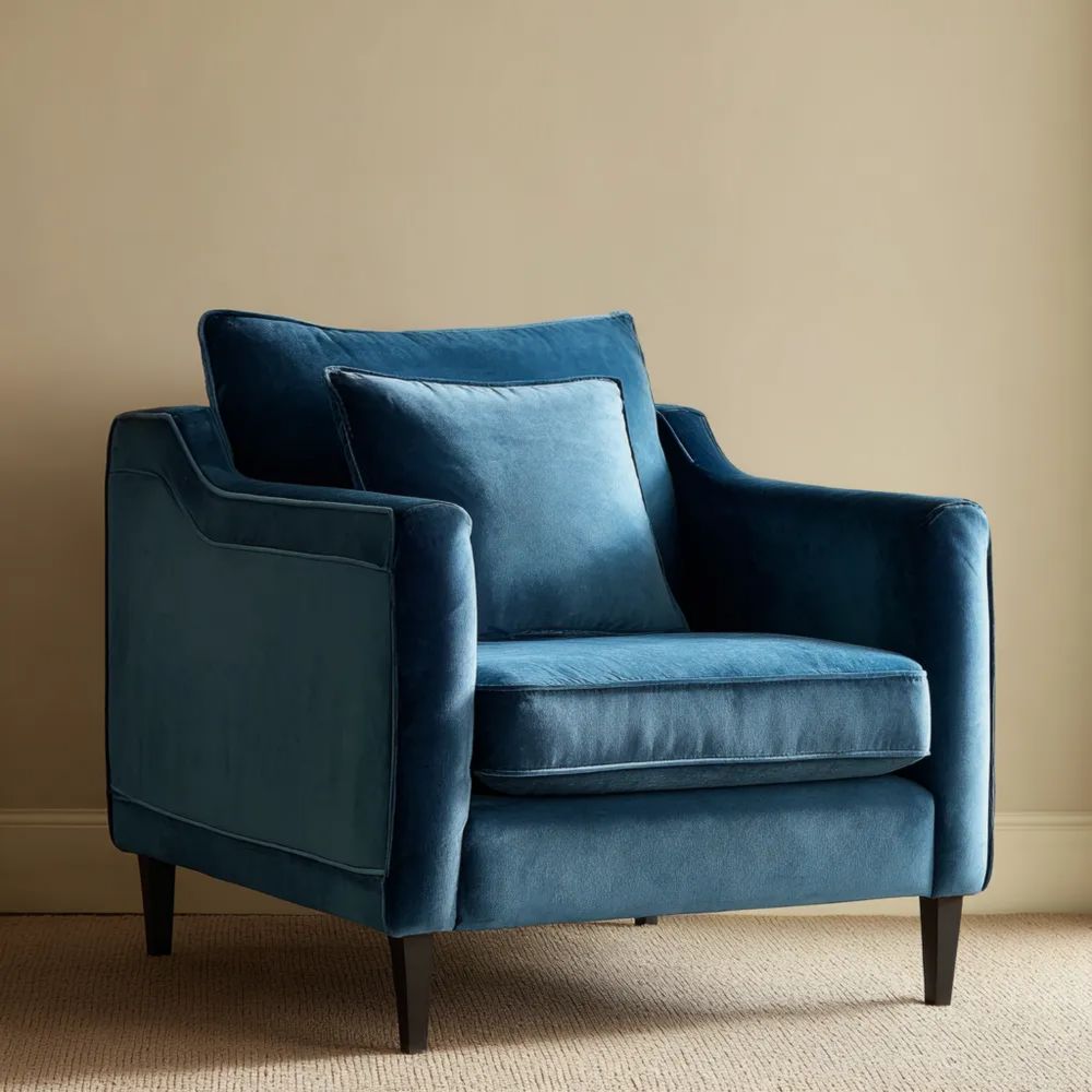 Fauteuil Velours 85x90x90 cm – Bleu – Design Moderne