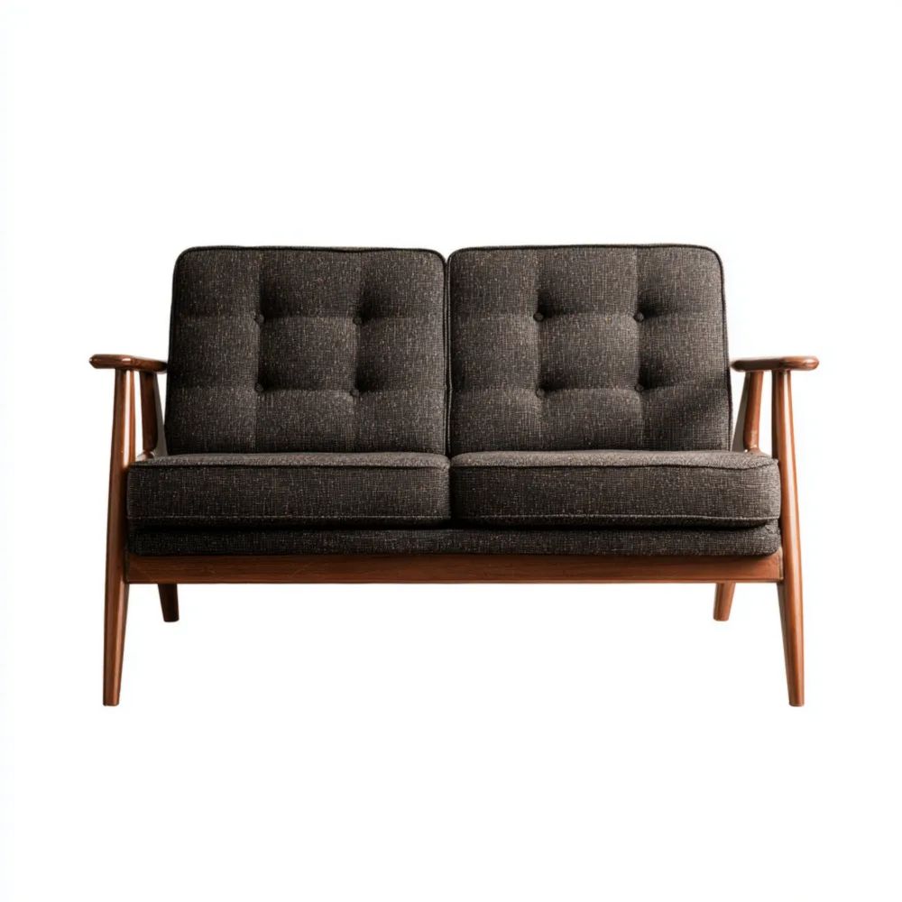 Canapé 2 places 130x75x80 cm - Gris Foncé - Design Rétro