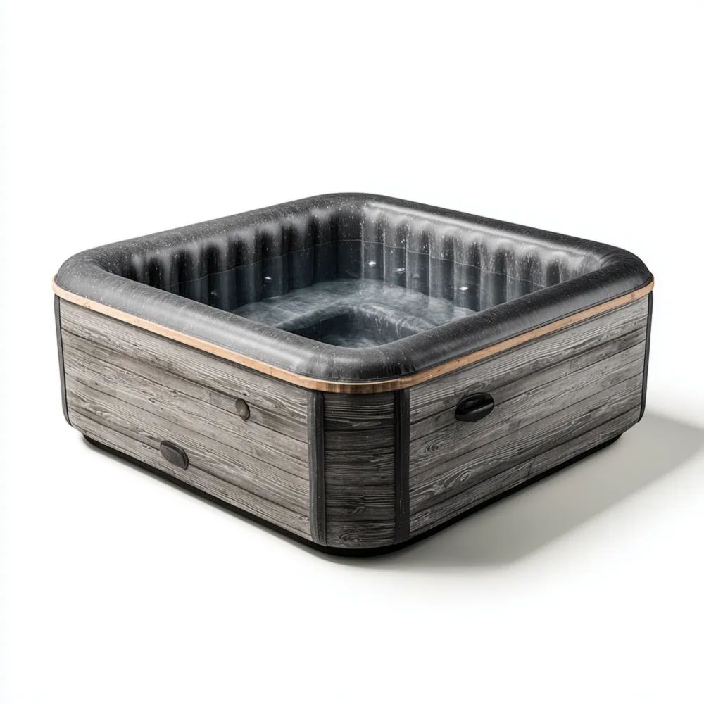 Spa gonflable carré 185x185x65 cm – Gris – Aspect Bois