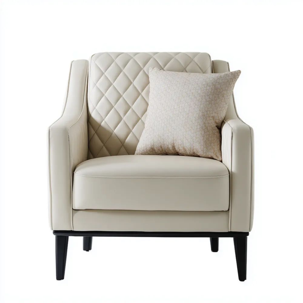 Fauteuil en cuir matelassé 75x80x90 cm - Beige - Design contemporain