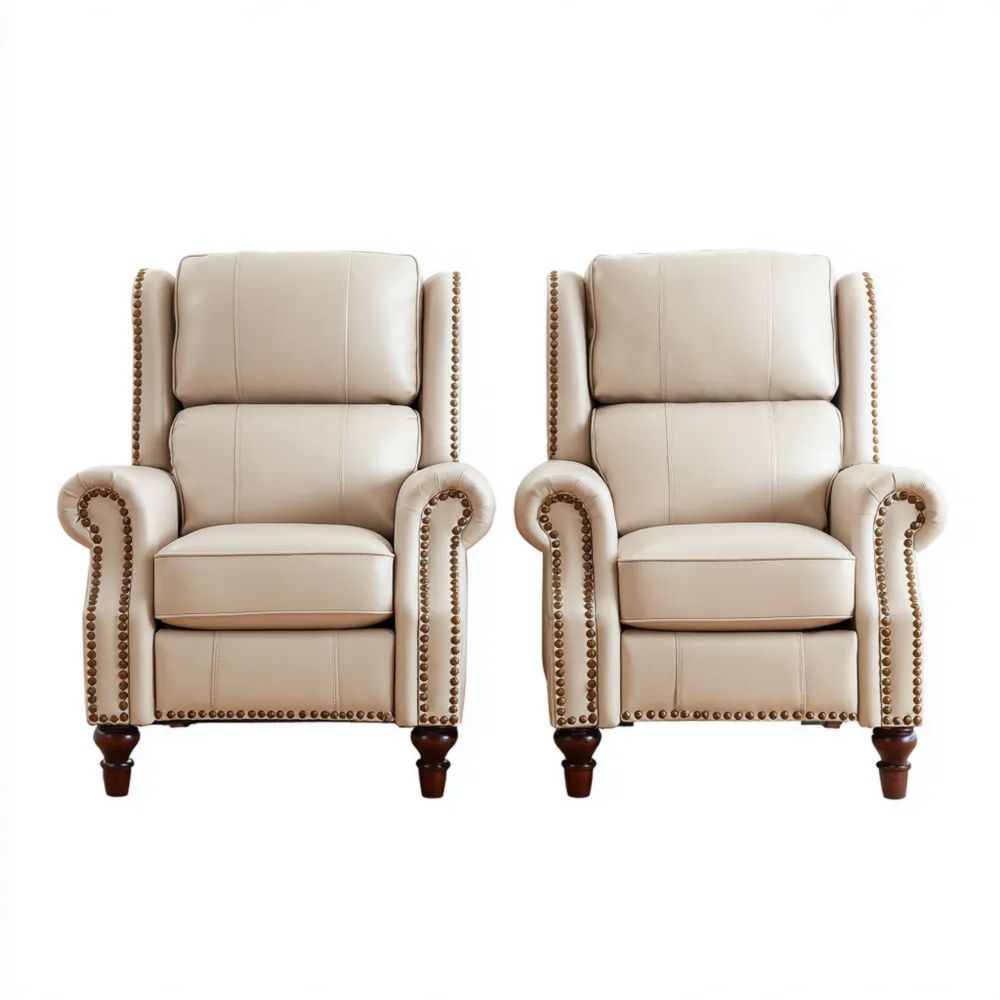 Fauteuil Lounge en Cuir Beige – Design Classique 85x90x105 cm