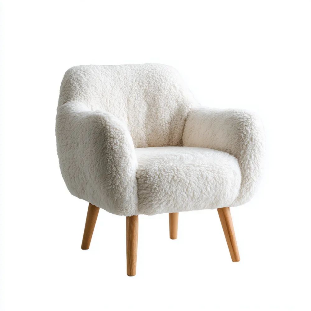 Fauteuil en Peluche 75x70x85 cm – Blanc – Design Confortable