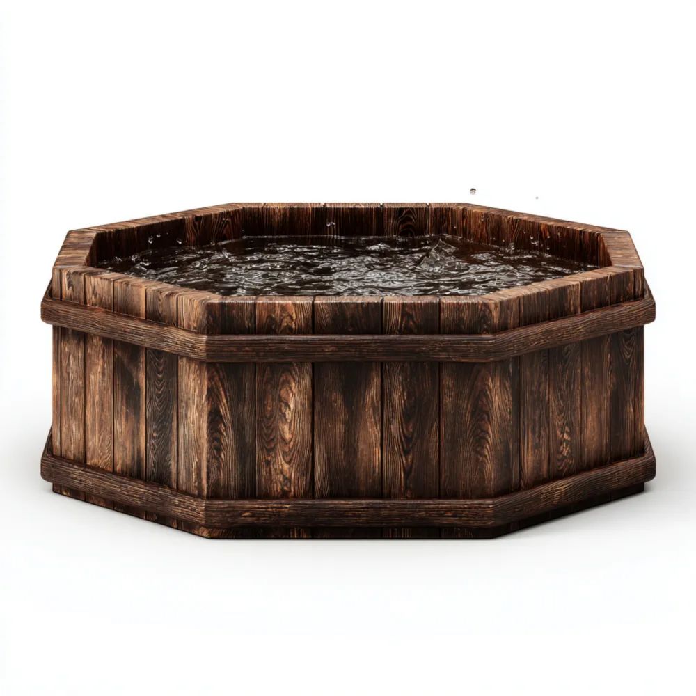 Piscine en bois octogonale 150x150x60 cm – Marron – Style rustique