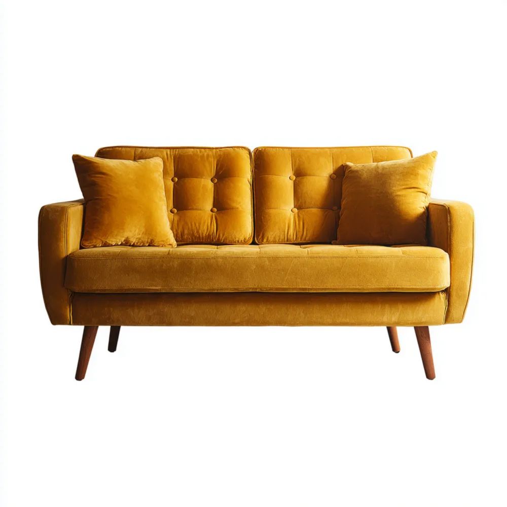 Canapé deux places Velours 150x80x85 cm - Jaune Moutarde - Design Rétro