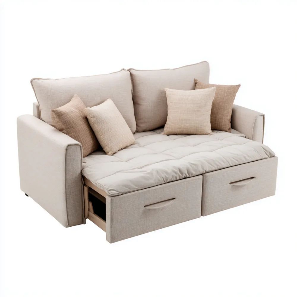 Canapé deux places convertible avec tiroirs 180x90x75 cm - Beige