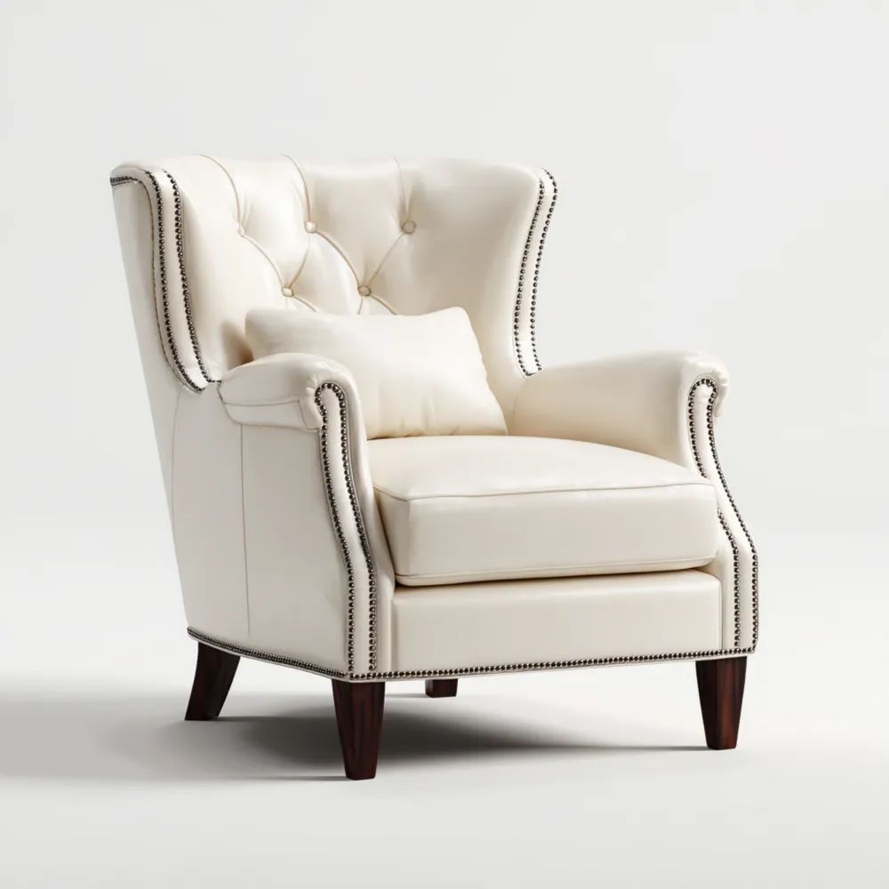 Fauteuil en cuir Blanc - Design classique 80x90x100 cm avec boutons en relief
