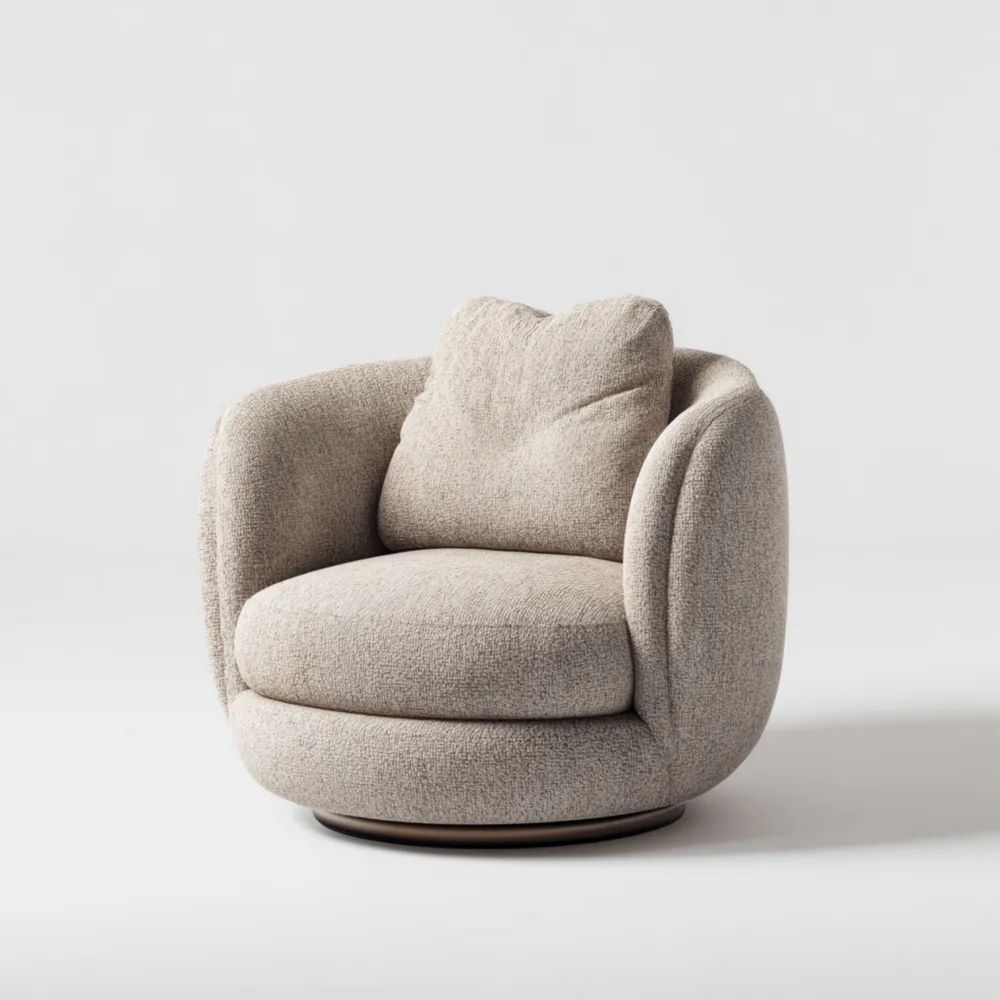 Fauteuil pivotant 80x85x75 cm tissu bouclé - Beige - Design moderne