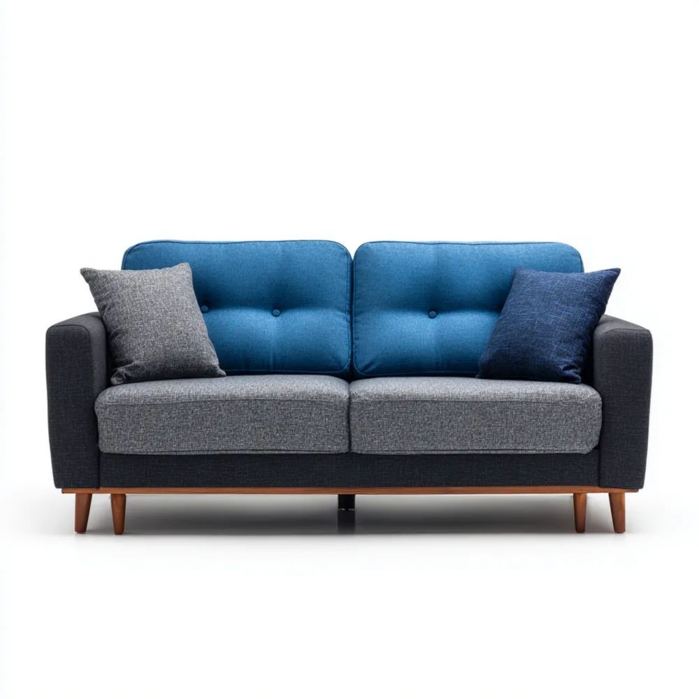 Canapé Deux Places Tissu 150x85x80 cm – Bleu/Gris – Design Moderne