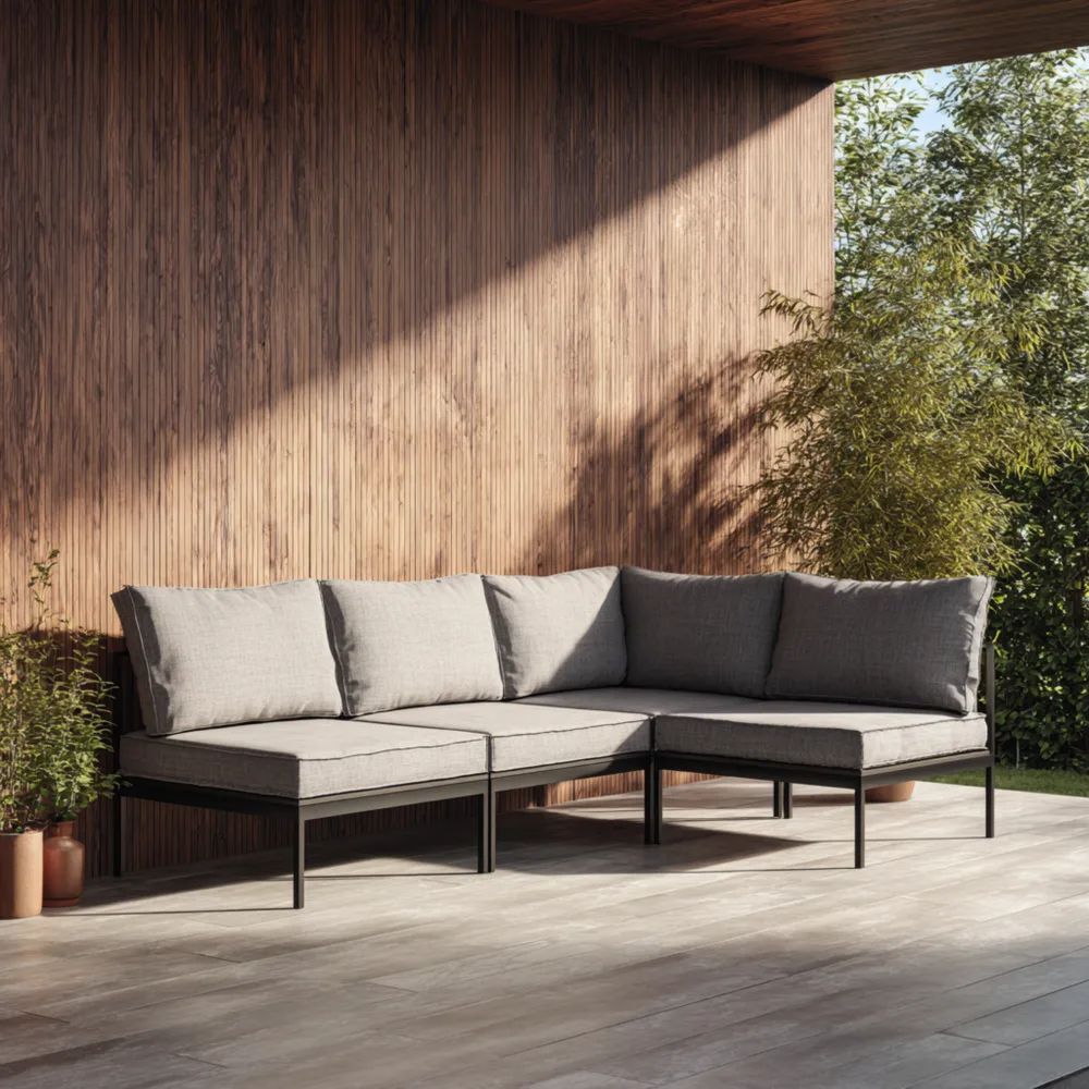 Canapé d'angle de jardin en métal et tissu 250x180x70 cm - Gris - Design moderne