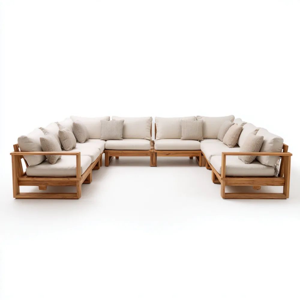 Ensemble de canapés d'angle de jardin en teck 300x300x70 cm Beige – Design moderne