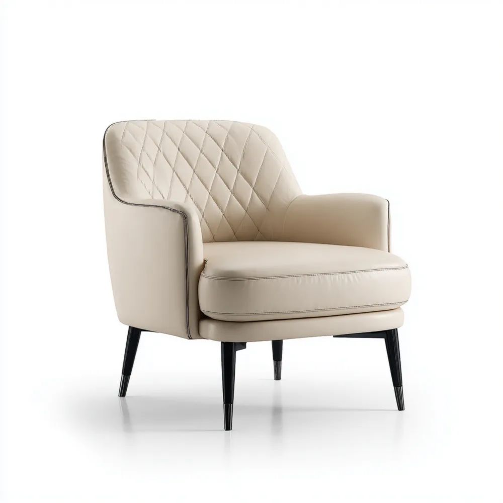 Fauteuil en Cuir Matelassé Beige 80x75x85 cm – Design Moderne