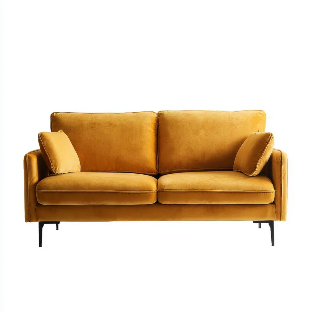 Canapé deux places Velours 140x85x80 cm - Jaune Moutarde - Design moderne
