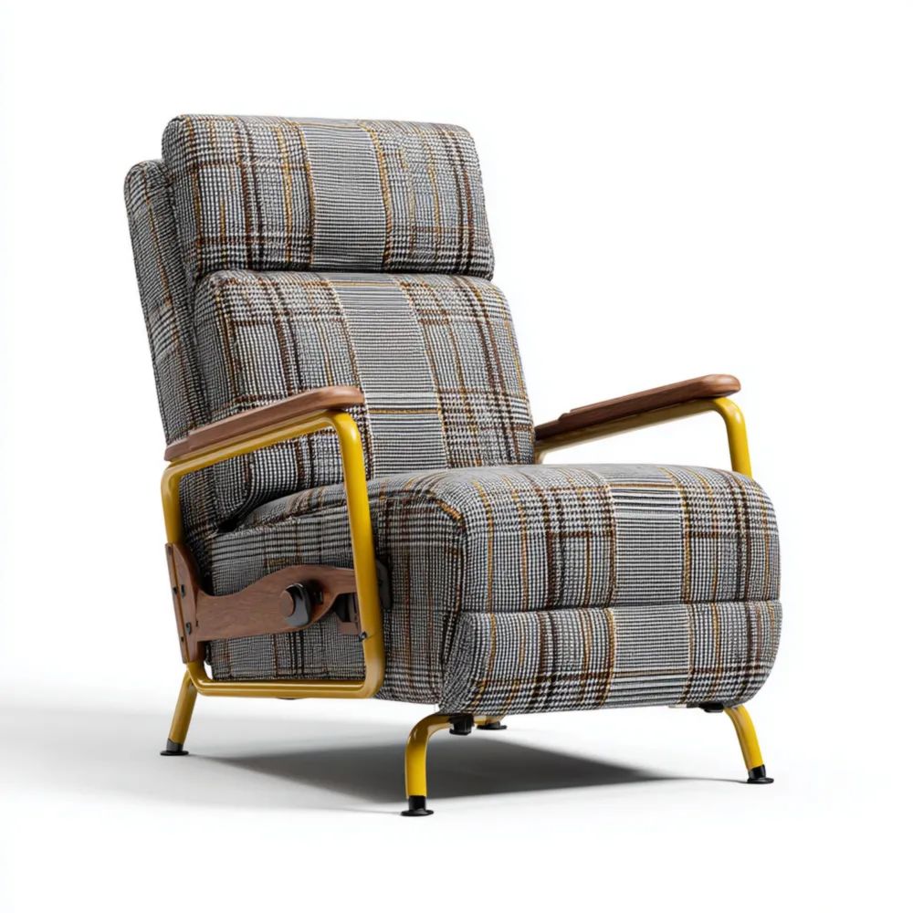 Fauteuil inclinable 85x90x100 cm Tissu à carreaux – Gris/Marron – Design vintage