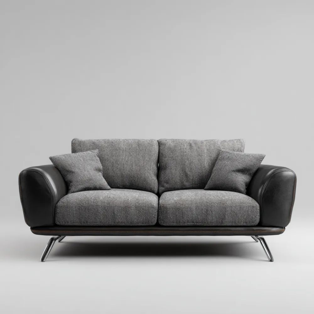 Canapé deux places 150x80x85 cm Cuir et Tissu - Gris/Noir - Design Moderne