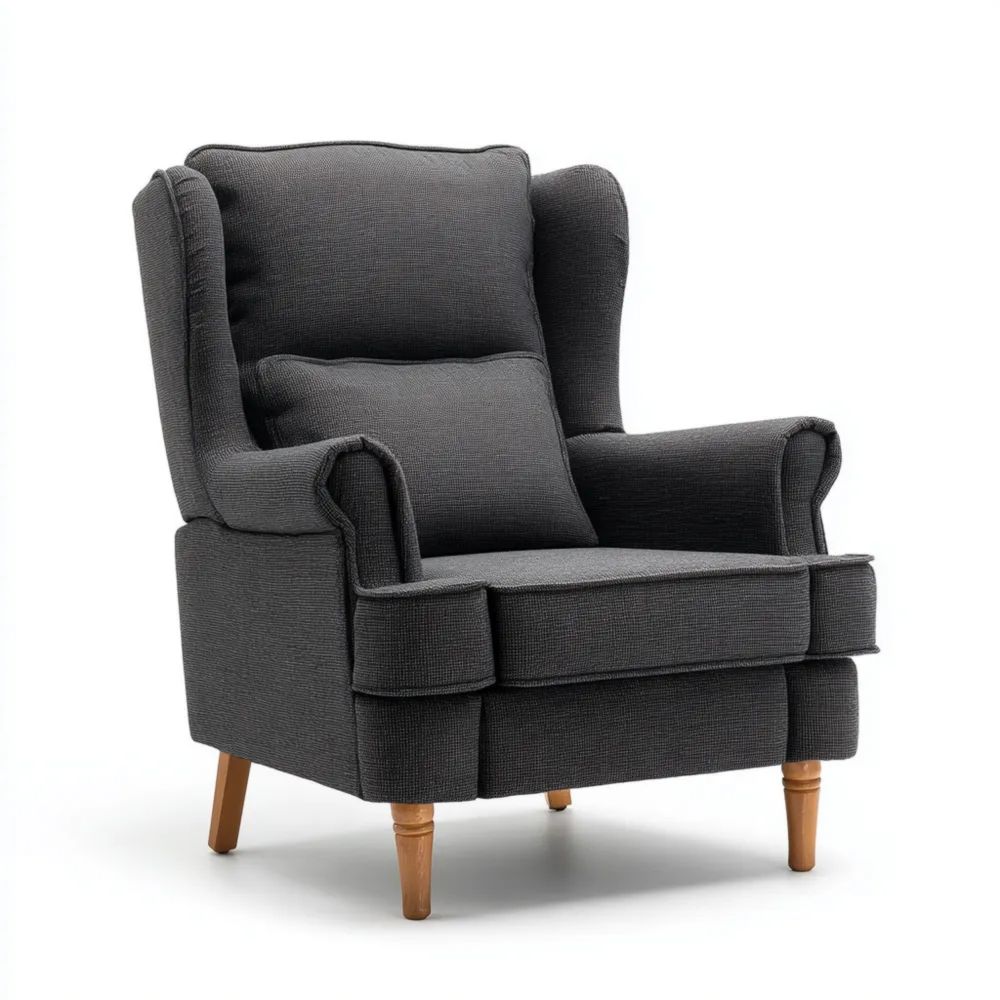 Fauteuil lounge classique 80x85x100 cm tissu Gris Foncé pieds en bois