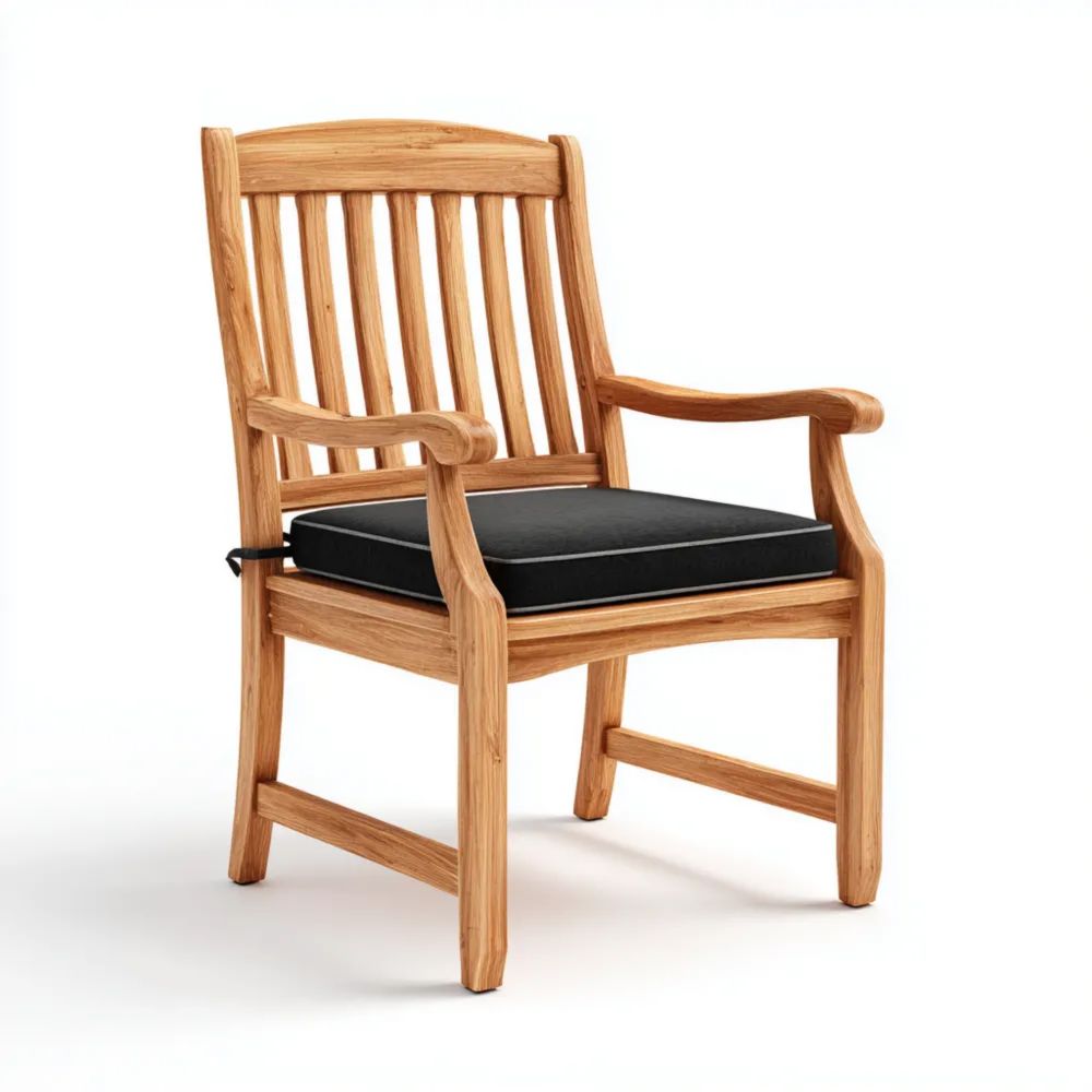 Chaise en Bois avec Coussin Noir – 80x60x90 cm – Design Classique