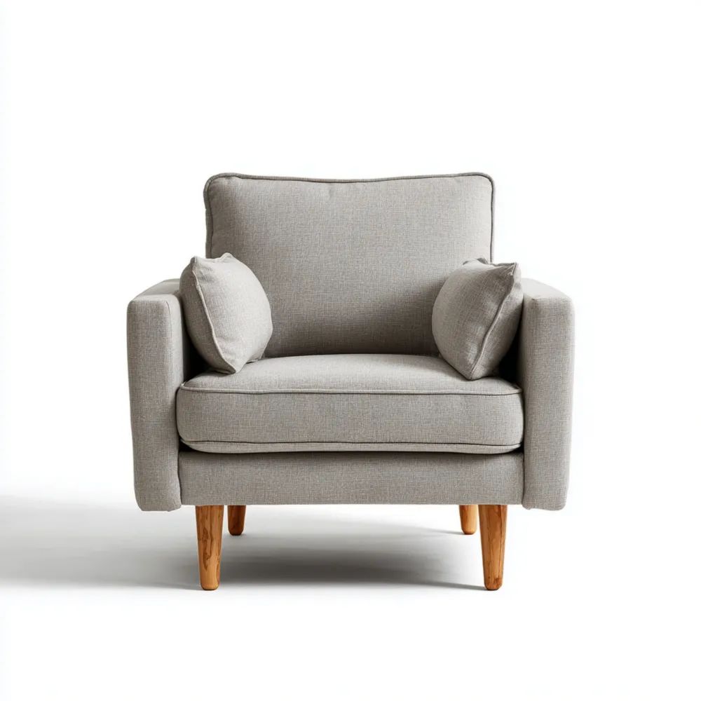 Fauteuil en tissu rembourré 95x85x90 cm – Gris clair – Design moderne