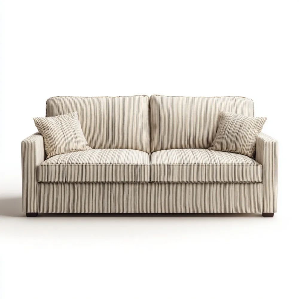 Canapé Deux Places Tissu Rayé 170x90x85 cm – Beige/Noir – Design Classique