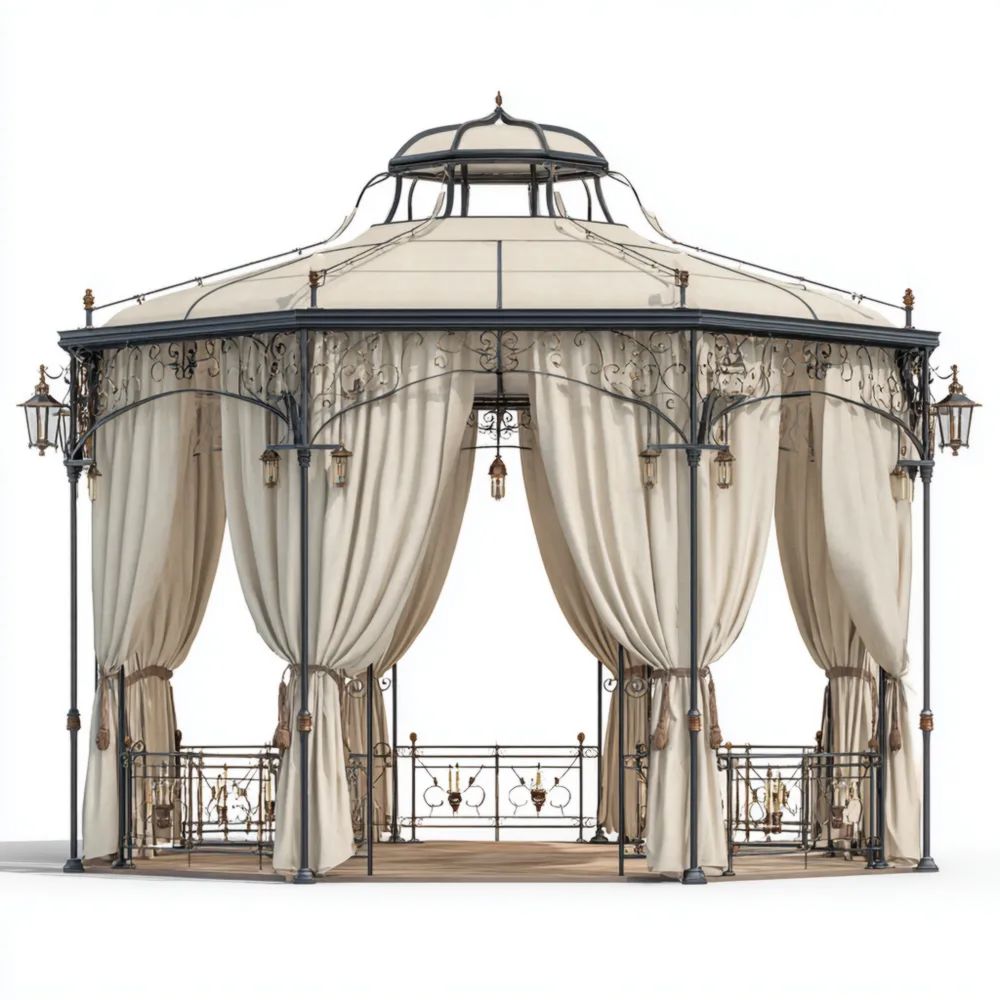 Pavillon de Jardin en Métal et Tissu 350x350x300 cm - Beige - Style Classique
