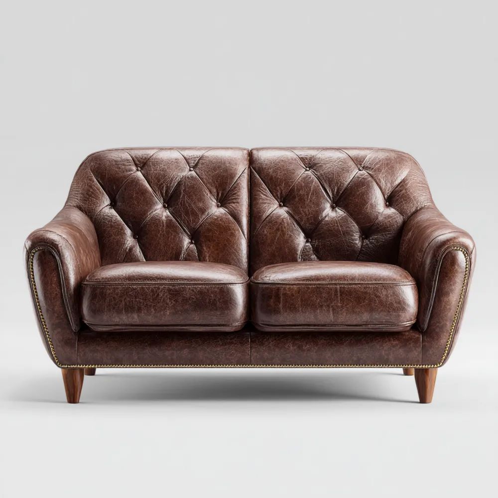 Canapé deux places Cuir Vintage 150x85x90 cm - Brun - Design Classique