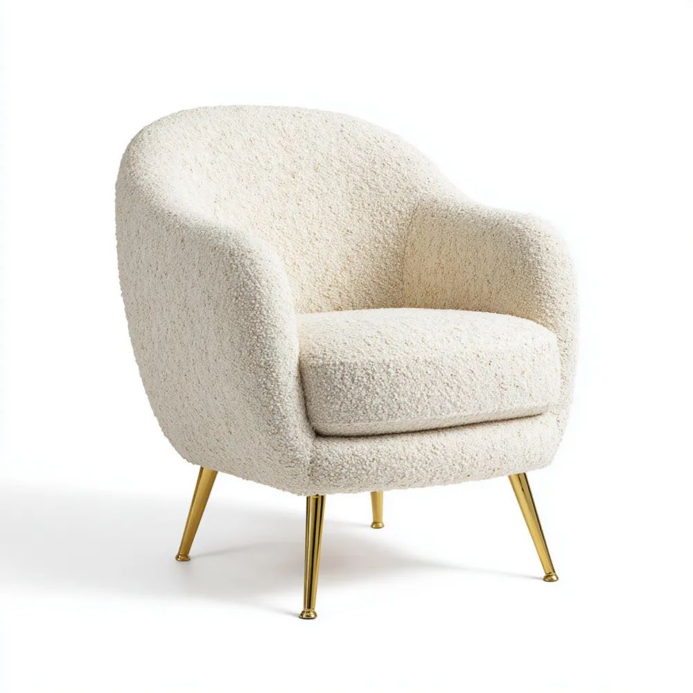 Fauteuil en tissu bouclé 80x85x75 cm – Crème – Design contemporain
