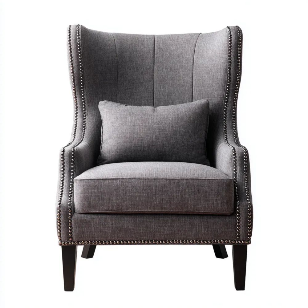 Fauteuil capitonné en tissu - 80x90x100 cm – Gris Foncé – Style classique