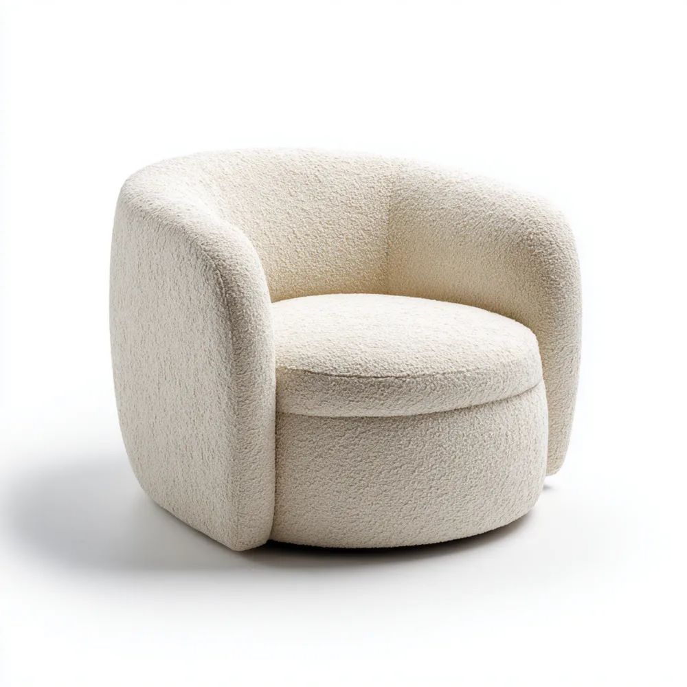 Fauteuil Bouclé Tissu Écru 75x75x80 cm - Design Moderne