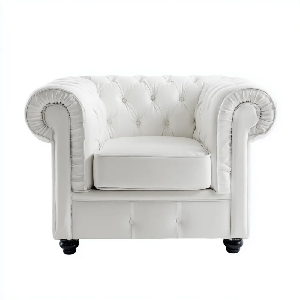 Fauteuil Chesterfield Cuir 90x75x70 cm Blanc - Design Classique