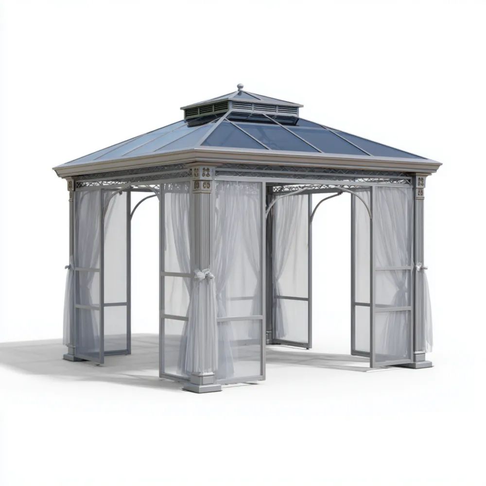 Pavillon en aluminium 350x350x270 cm - Gris Élégant - Design moderne