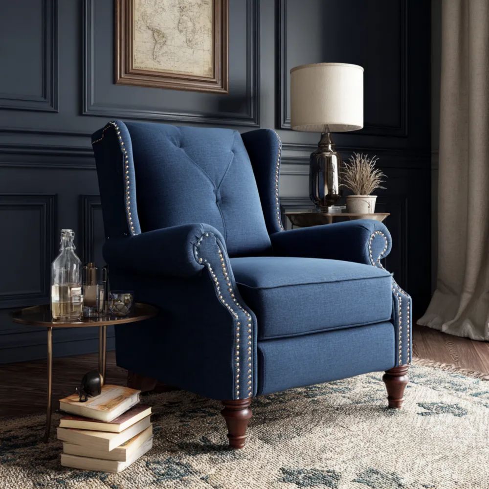 Fauteuil en tissu 101x85x90 cm - Bleu - Design Classique