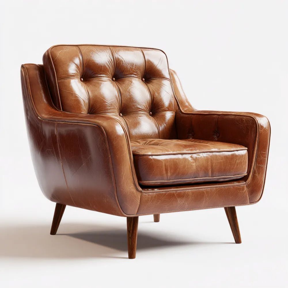 Fauteuil en cuir Marron - Design classique 85x90x95 cm