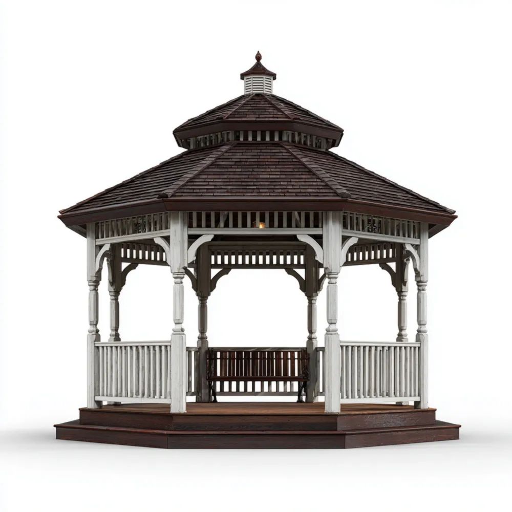 Pavillon de jardin en bois 3x3x3 m - Marron/Blanc - Design classique