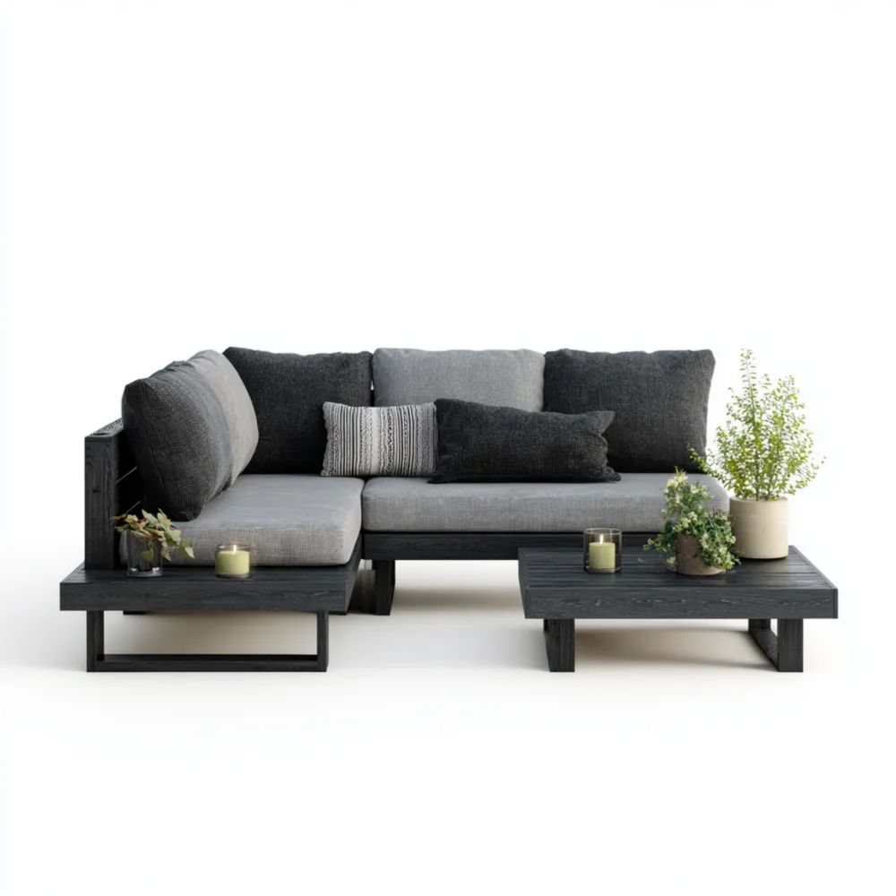 Set di divani da esterno in legno e tessuto 240x160x75 cm - Grigio - Design Moderno