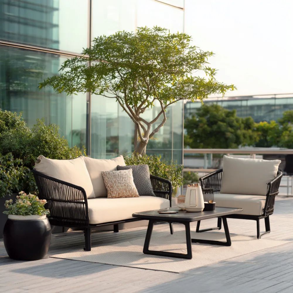 Set di divani da esterno in rattan 150x80x75 cm - Nero/Beige - Design moderno